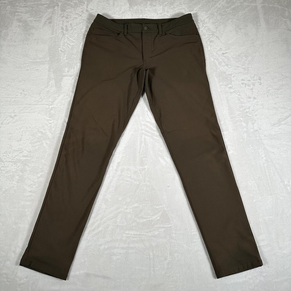 Lululemon Men Casual Chino Pants Slash Pockets Skinny Legs Olive Green